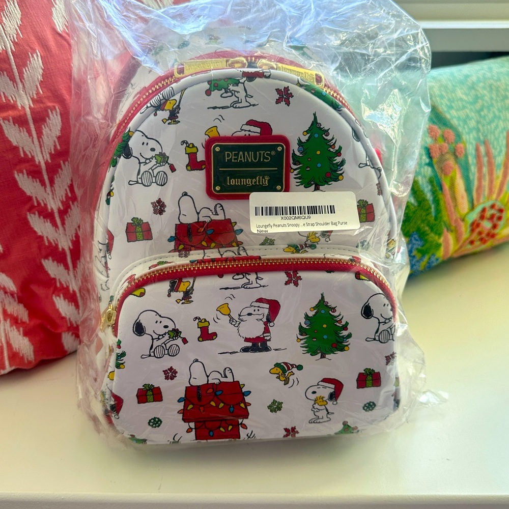 Loungefly Peanuts Snoopy Woodstock AOP Christmas Holiday Mini Backpack